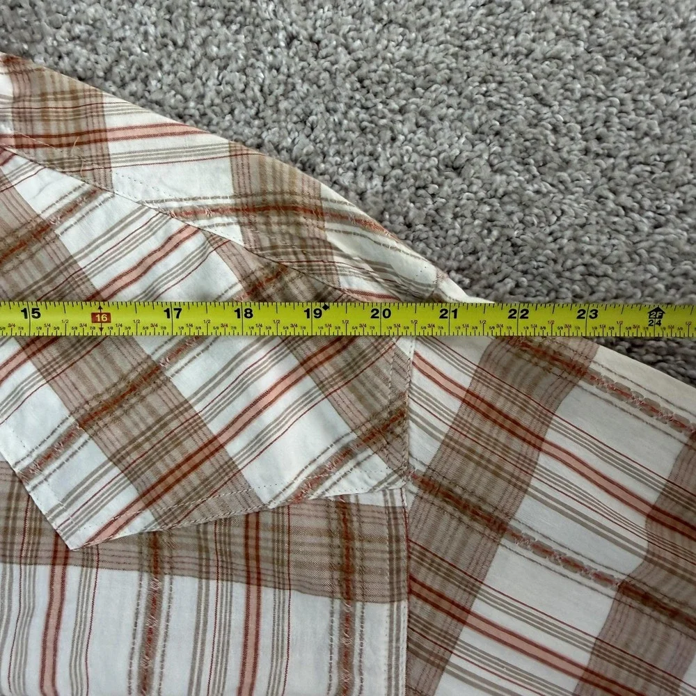 Y2K Point Zero Shirt Mens XL Brown Plaid Short Sleeve Western Pearl Snap Pockets